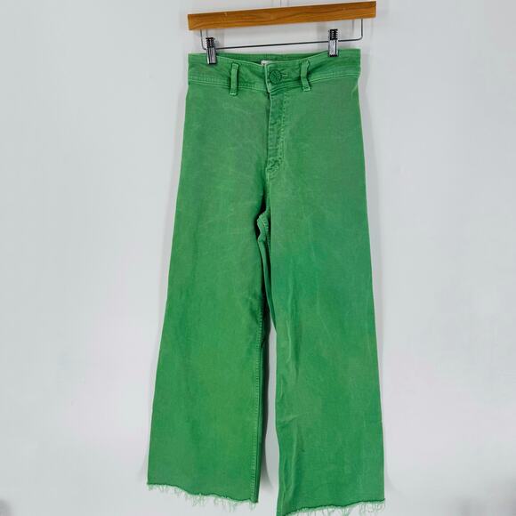 Zara Marine Jeans Green Wide Leg Cropped Denim Pants Raw Hem Women’s Size 4 - Picture 1 of 6